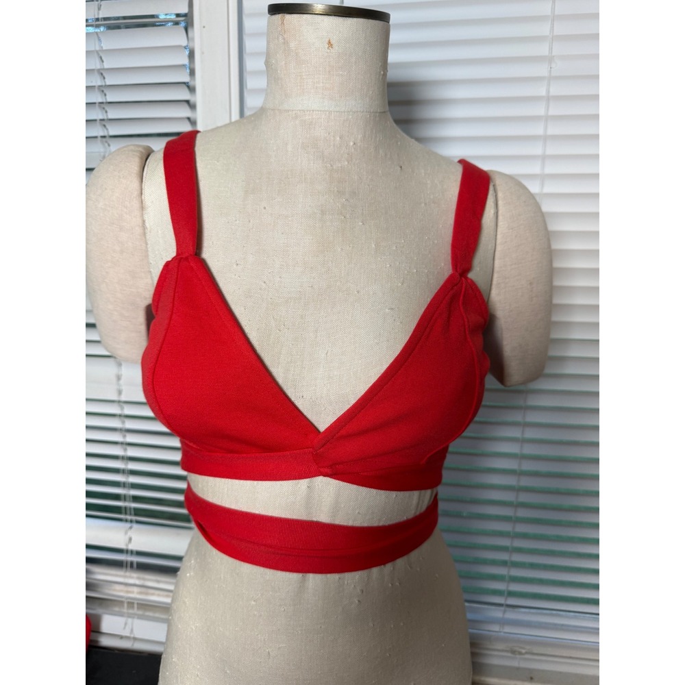 Takkunda x The Drop Red Wrap Around Bralette Crop Top Smocked Back Small NWT